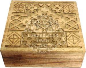 Tribal Wood Geometric Carved Keepsake Box