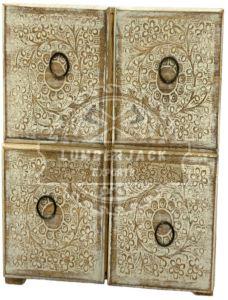 Vintage Mango Wood Floral Grid Drawer Cabinet