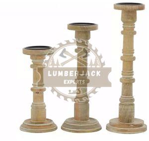 Vintage Turned Wood Candlestick Holder Trio