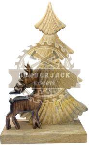 Vintage Wood Pine Reindeer Ornament