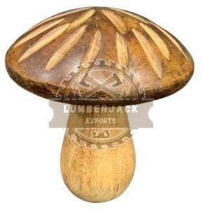 Wooden Dual Tone Mushroom Sculpture with Carved Cap