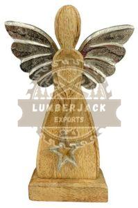 Wooden Spiritual Angel Figurine with Silver Star Pendant