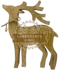 Wooden Standing Reindeer Figurine with Beaded Twine Bow