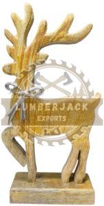 Wooden Whimsical Reindeer Sculpture with Silver Bow