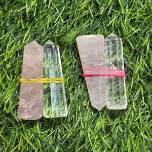 White Shiv Shakti Pair Rose Quartz And Clear Crystal Point