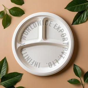Round Sugarcane Bagasse Disposable Compartment Plate