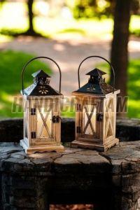 Vintage Wooden Glass Candle Lantern