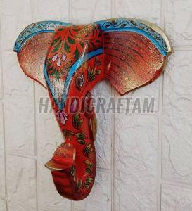 Wooden Hand Painted Elephant Head