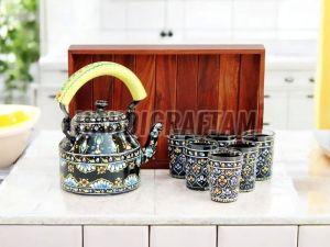 Traditional Hand Painted Tea Kettle With Glass Set