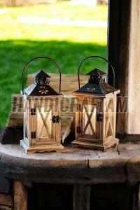 Vintage Wooden Glass Candle Lantern