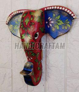 Wooden Hand Painted Elephant Head