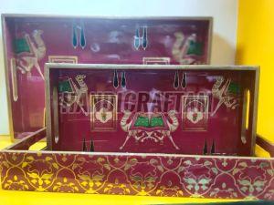 Hand Painted Wooden Tray Set