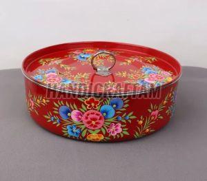 Hand Painted Round Steel Box