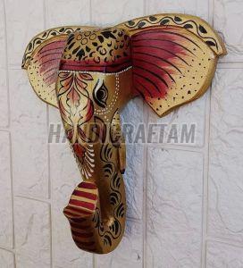 Wooden Hand Painted Elephant Head