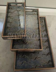 Hand Painted Wooden Tray Set