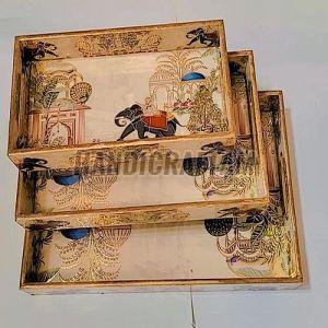 Hand Painted Wooden Tray Set