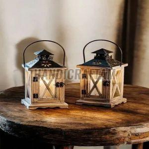 Vintage Wooden Glass Candle Lantern