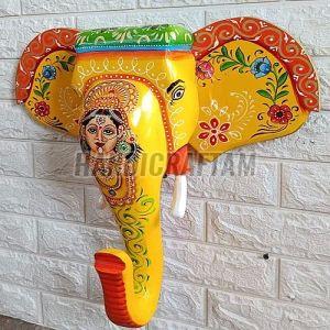 Wooden Hand Painted Elephant Head