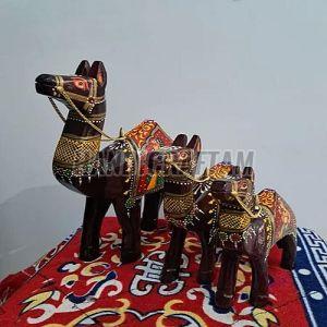 Wooden Painted Camel Set