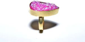 Druzy Quartz Multi Color Stone Brass Ring