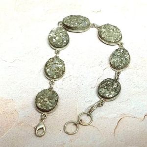 Grey Raw Pyrite Adjustable Chain Metal Bracelet