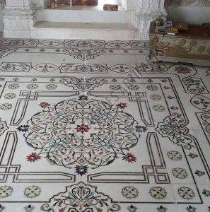 White Marble Inlay Flooring Service