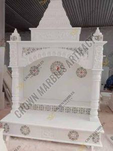 7 Feet White Inlay Work Marble Temple
