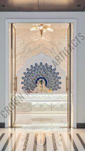 6.5 Feet Inlay White Marble Temple