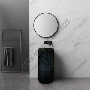 7 Feet Black Marble Pedestal Wash Basin