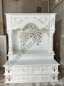 7 Feet Inlay Work White Marble Temple