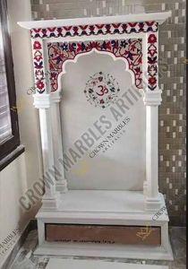 7 Feet White Inlay Work Marble Temple