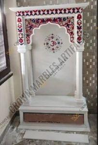 8 Feet Pure White Marble Inlay Temple