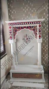7 Feet Inlay Work White Marble Temple