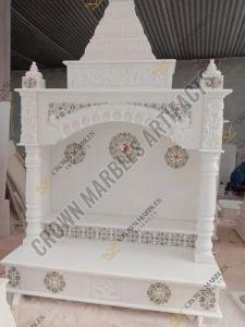 7 Feet Inlay Work White Marble Temple