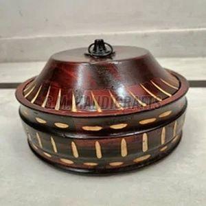 Brown Polished Round Wooden Chapati Box