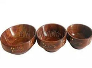3 Pcs Round Wooden Bowl Set