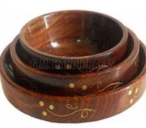 3 Pcs Round Wooden Bowl Set
