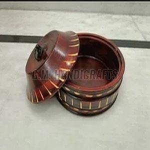 Brown Polished Round Wooden Chapati Box