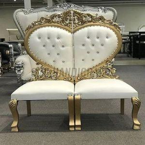 Heart Design White and Golden Wooden Wedding Chair