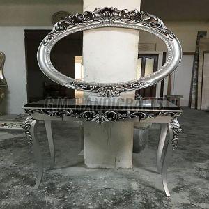 Silver Finish Wooden Console Table With Mirror
