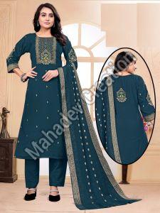 Ladies Teal Embroidered Salwar Suits