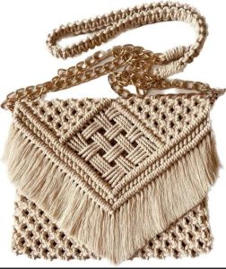 Beige Handcrafted Macrame Sling Bag