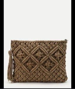 Brown Knotted Cotton Macrame Handbag