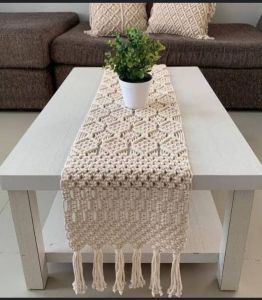 Creamy Handmade Macrame Table Runner