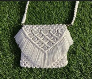 Designer White Macrame Crossbody Bag