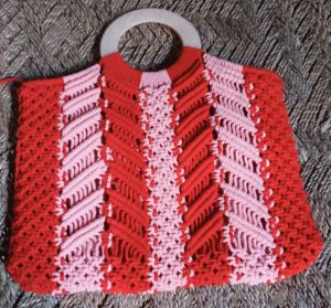 Handcrafted Macrame Hand Bag with Plastic Handle