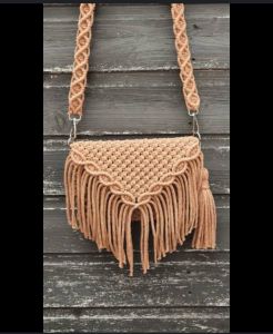 Solid Beige Macrame Sling Bag