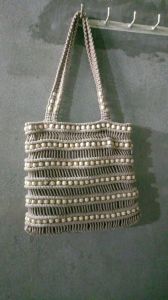Off White Cotton Macrame Tote Bag