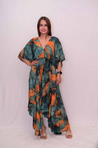 V Neck Prited Umbrella Dress