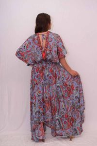 V Neck Printed Umbrella Ladies Dress